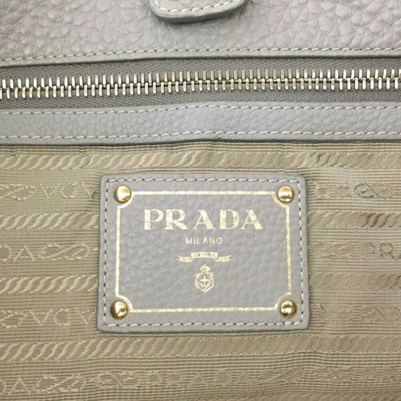 147304E V Prada Shoulder Bag Logo Plate Beige Leather 2way - Picture 10 of 11